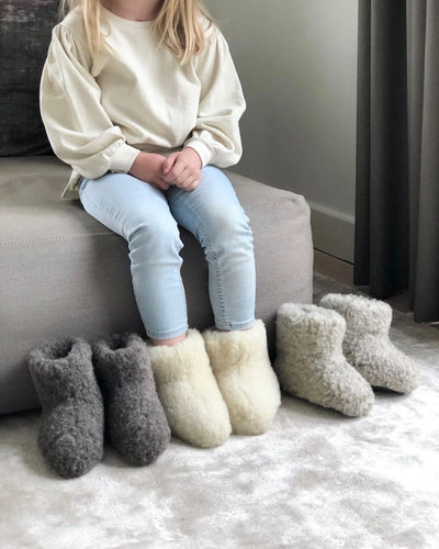 Chaussons en laine pour enfants – Blanc (modèle haut)