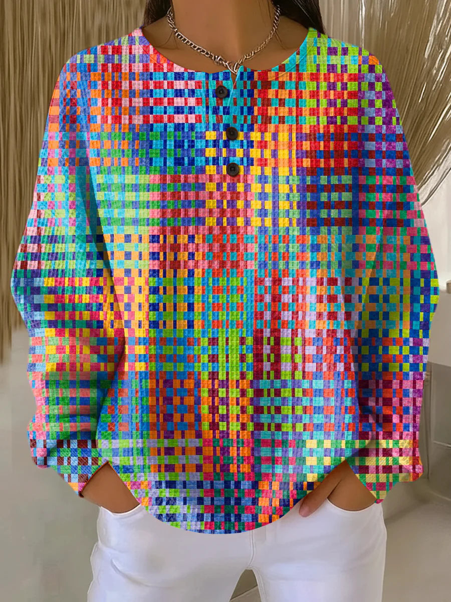 Rosa | Trøje med Farverigt Ternedesign