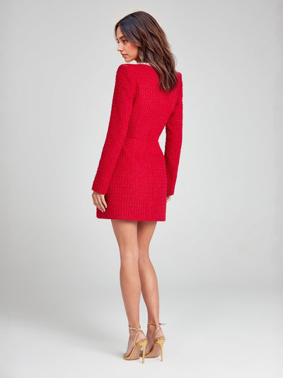 LIORA™ | Robe en Tweed à Encolure Carrée Perlée