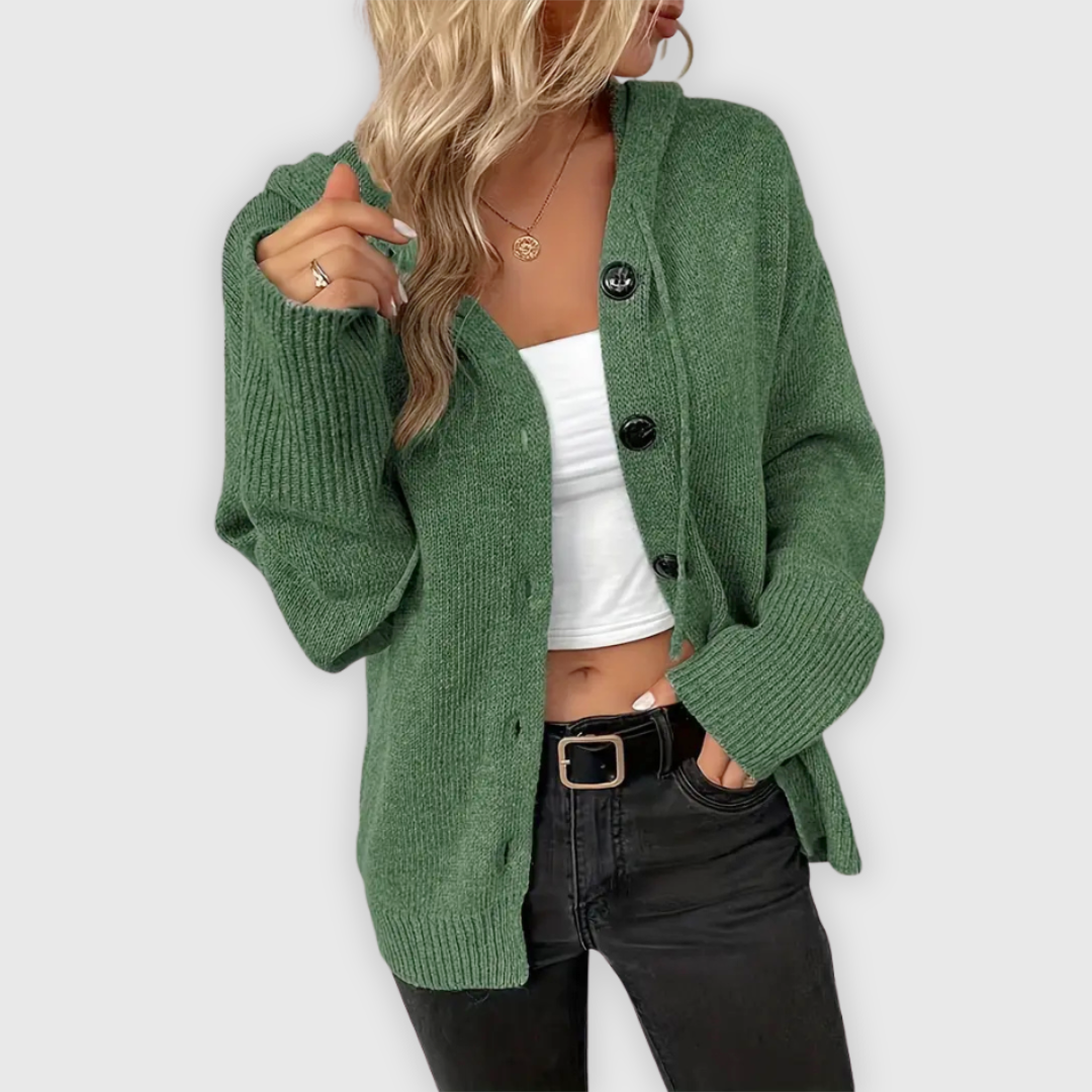 Maëlys™ | Sweat à capuche chic et stylé à manches longues avec patte de boutonnage