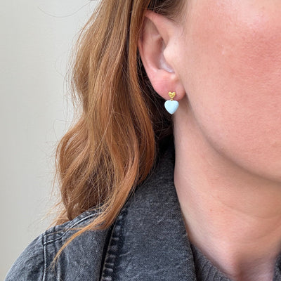 Puces d’oreilles Cœur Bleu – Dorées