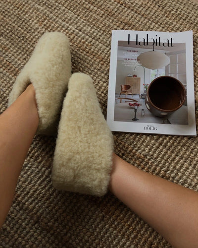 Pantoufles en laine – blanches (Modèle bas)