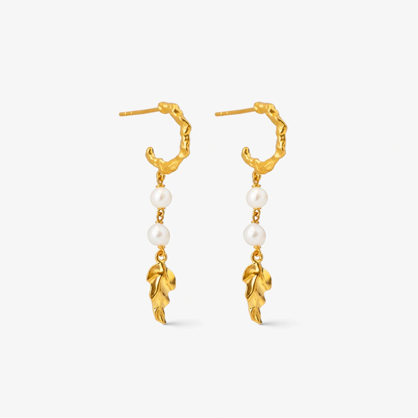Boucles d’oreilles pendantes avec perles, dorées à l’or fin