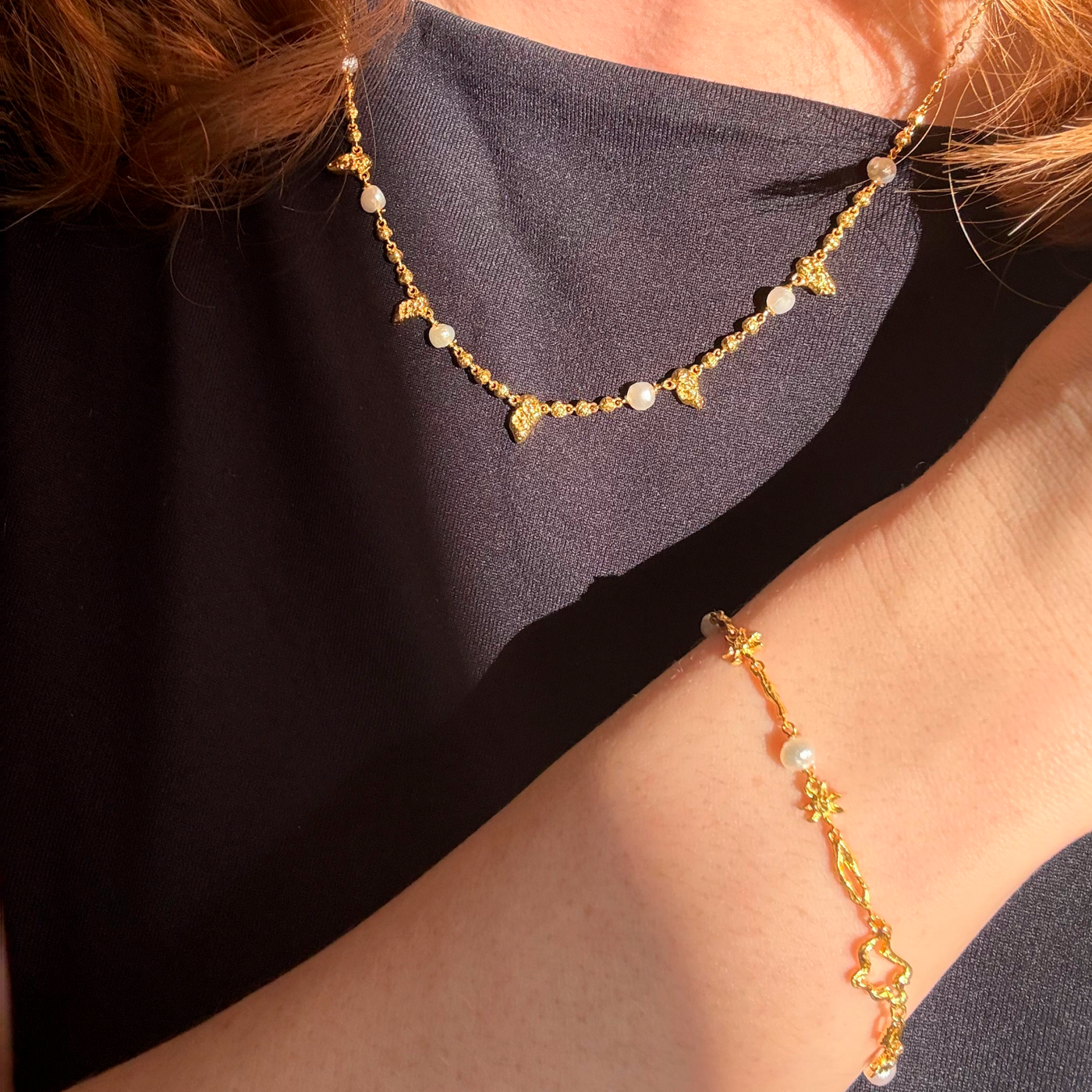 Bracelet Solis avec perles, finition couleur or