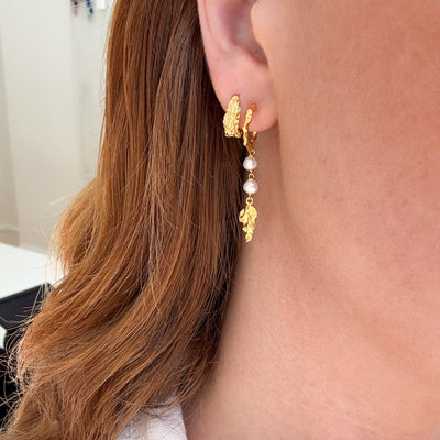Boucles d’oreilles pendantes avec perles, dorées à l’or fin