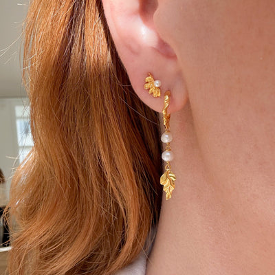 Boucles d’oreilles pendantes avec perles, dorées à l’or fin