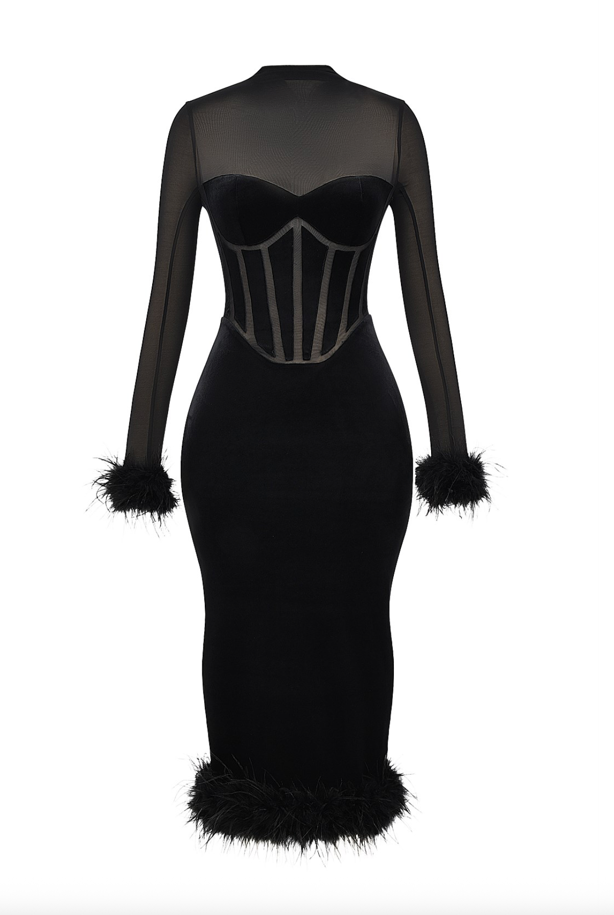 LIORA™ | Robe midi élégante avec plumes