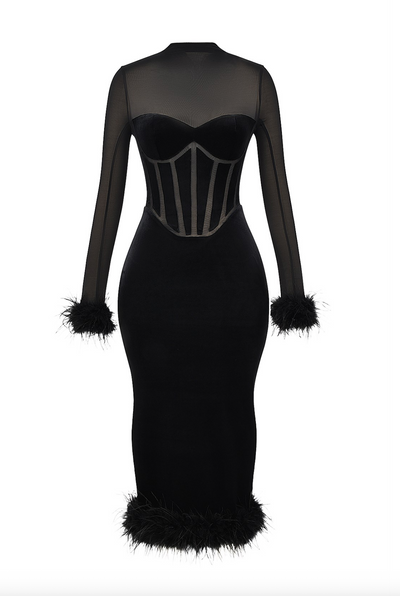 LIORA™ | Robe midi élégante avec plumes