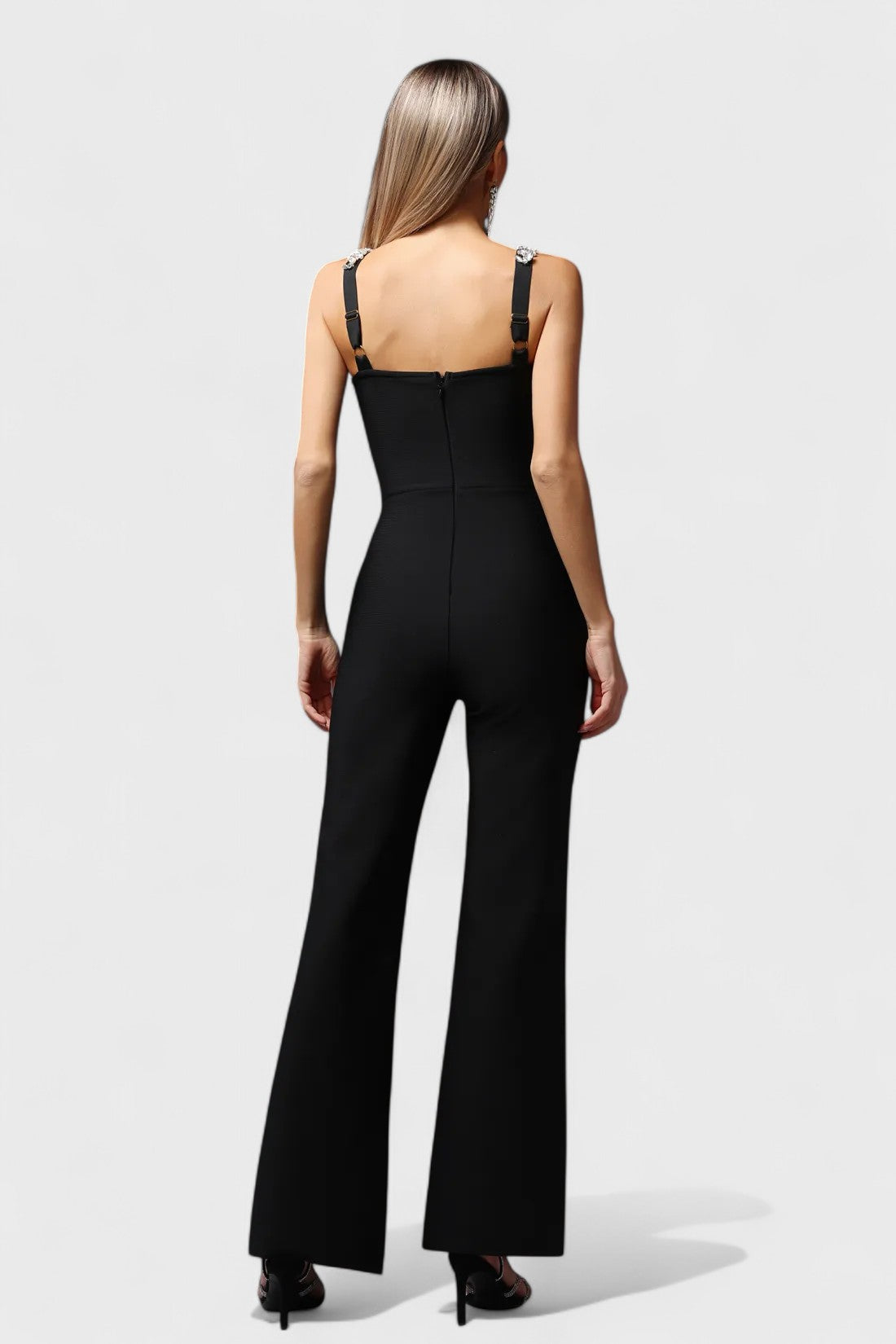 LIORA™ | Combinaison Noire à Bretelles Cristallisées