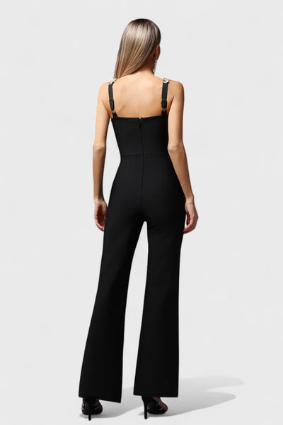 LIORA™ | Combinaison Noire à Bretelles Cristallisées