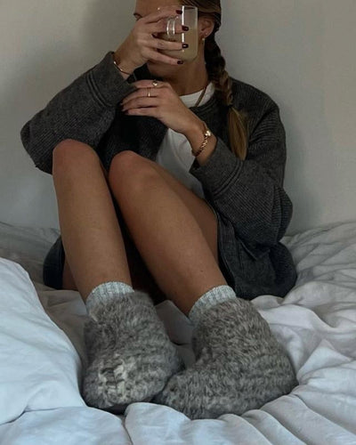 Pantoufles en laine – gris clair (Modèle haut)
