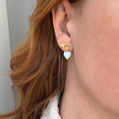 Puces d’oreilles Cœur Bleu – Dorées