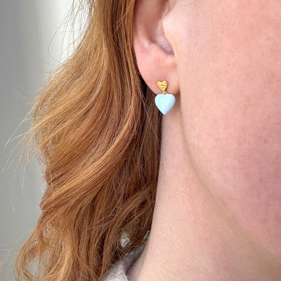 Puces d’oreilles Cœur Bleu – Dorées