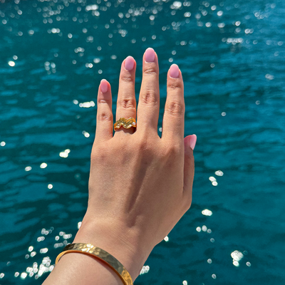 Bague avec perle design Magma, couleur or