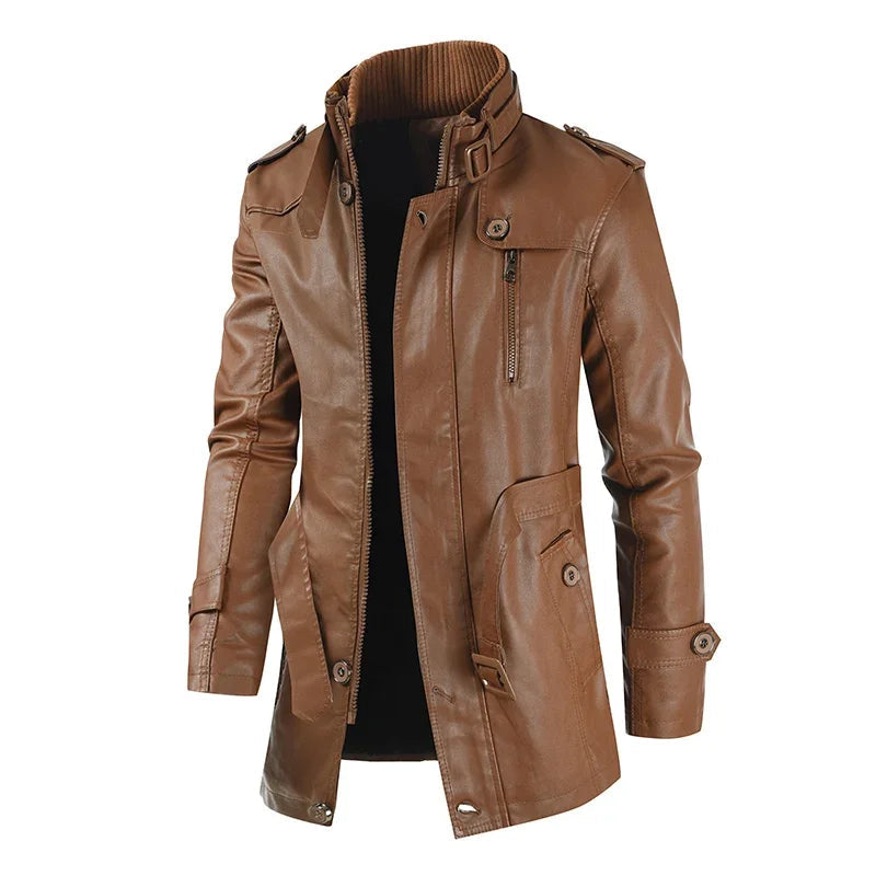 Damien™ | Veste de biker longue en cuir élégante